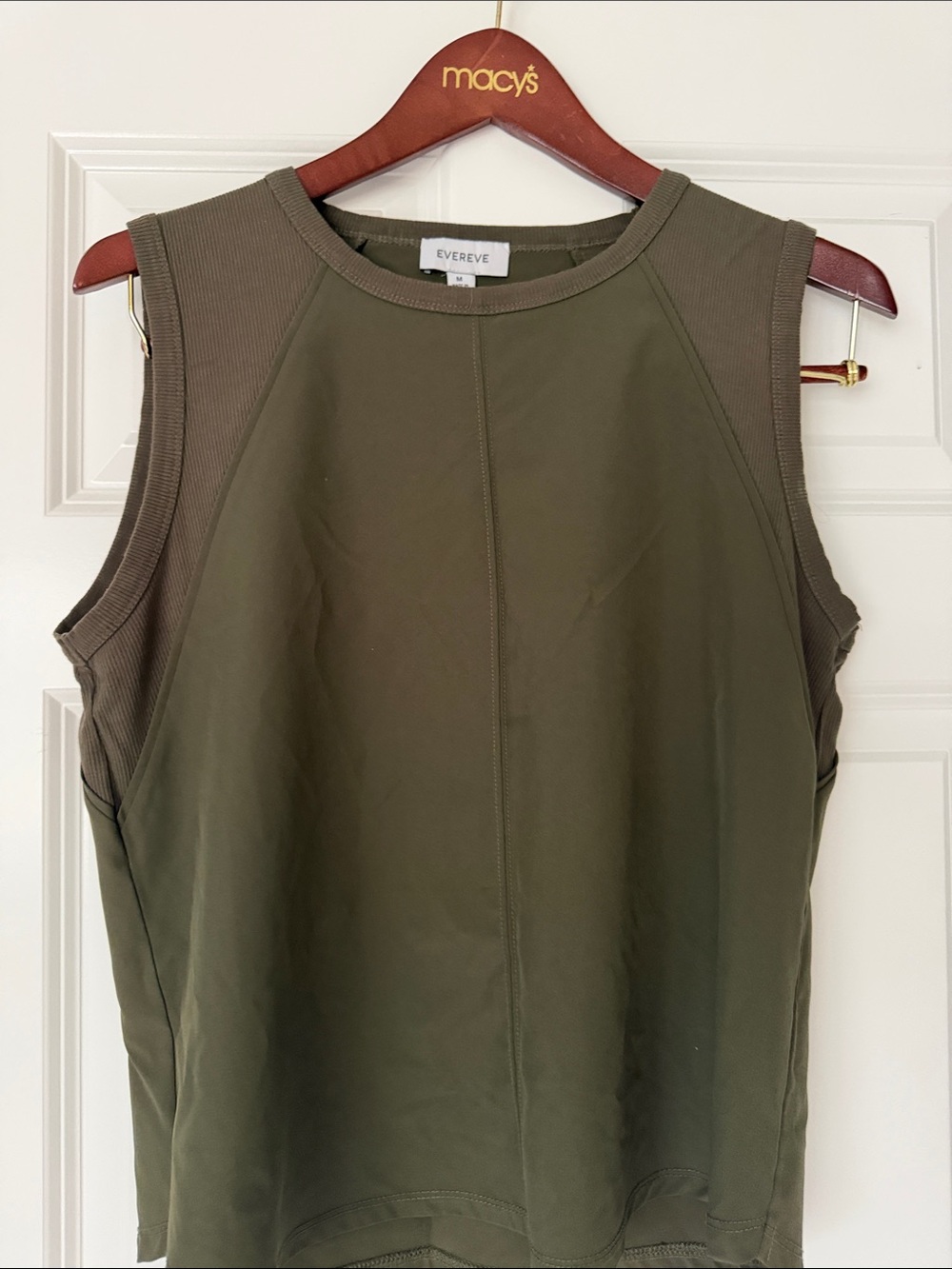 Evereve Olive Green Rib-Trim Sleeveless Tank